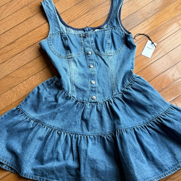 Forever 21 Denim Mini Dress Button Front Tiered NWT Size [M] Y2K - Picture 7 of 10